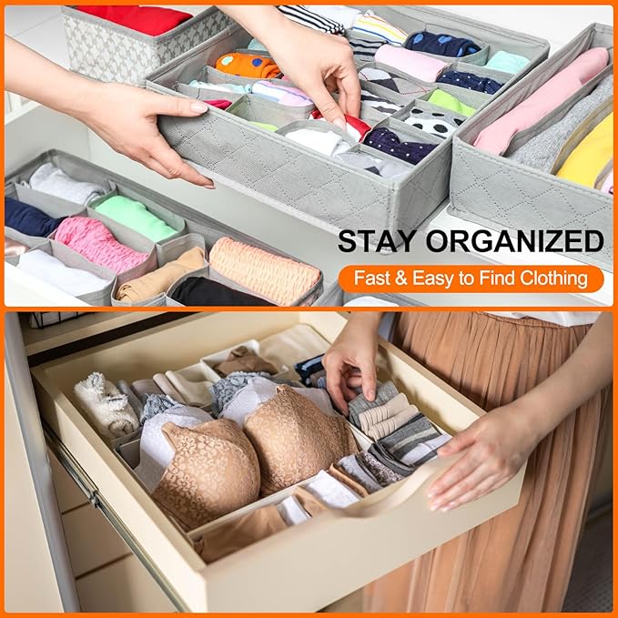 uxcell 1 Set Foldable Cloth Storage Box, 12 Slots Fabric Socks Underwear Drawer Dividers Organizers Baskets Bins for Clothes Socks Scarves Ties, Coffee