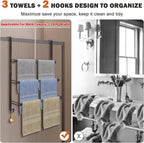 Livabber 3-Tier Over The Door Towel Rack, All Metal Towel Rack with Hooks for Door Hanging, Behind Door Towel Bar Towel Storage Holder for Bathroom Accessories, Black (19.37" L x 5.9" W x 24.4" H)