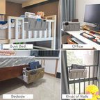 Bedside Caddy Hanging Storage Bag, Organizer Baskets with Pockets for Bunk Bed Accessories, Loft & Dorm Rooms Chair Bed Rails (White-2pcs)