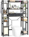 Over The Toilet Storage with 2 Drawers - 11 Tier Bathroom Organizer Freestanding Space Saver Storage Rack with Adjustable Shelf Above Toilet Stand with 4 Hooks for Restroom, Laundry, Grey Oak