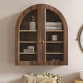 Brown Arched Wall Cabinet, Large Wood Bathroom Medicine Cabinet Wall Mounted Cupboard, Modern Floating Storage Cabinet with Acrylic Door Adjustable Shelf, Wood Organizer (Brown-Oak)
