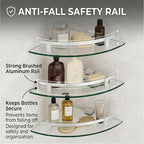 Glass Corner Shelf for Bathroom Corner Shelf, 3 Pack Tempered Glass Shelf with Silver Metal Rails,Suitable for Bathroom