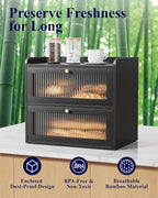 Kitsure Bread Box - 2-Tier Bamboo Bread Box for Kitchen Countertop, Bread Storage Container with Magnetic Acrylic Door, Pantry Organizers and Storage for Loaves, 15" x 9.8" x 13.2", Black