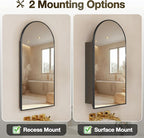 Arched Medicine Cabinet Mirror No Assembly Needed Bathroom Mirror with Storage Recessed or Surface Mount Options (Black, 29.5" L x 15.8" W)