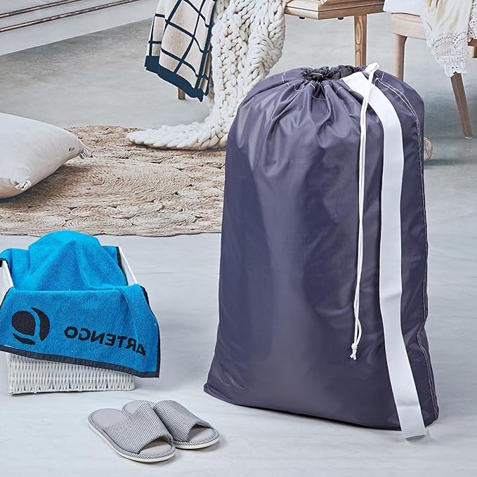 HOMEST 2 Pack XL Nylon Laundry Bag with Strap, Large Dirty Garments Organizer, Easy Fit a Hamper or Clothing Basket, Can Carry Up to 4 Loads of Clothes, Grey