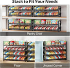 iSPECLE Extendable Can Organizer for Pantry, Adjustable Width Can Storage Organizer for 96 Cans, Heavy Duty Auto Rolling Dispenser Rack, Stackable Metal Shelf for Soup Spices Snacks, Black