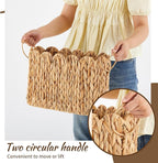 Wicker Toilet Paper Storage Basket Large Scallop Edge Water Hyacinth Narrow Wicker Baskets for Toilet Paper up to 9 Mega Rolls for Bathroom Accessories Organizer Storage