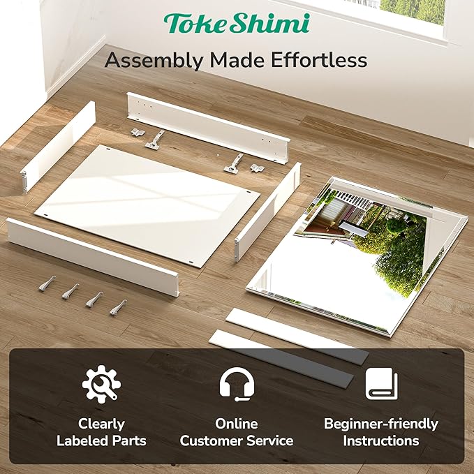 TokeShimi 14 x 18 Recessed Medicine Cabinet for Bathroom, Assembly Required, White Medicine Cabinet with Mirror, Tempered Beveled Mirror, Stepless Adjustable Shelves, DTC Hinge