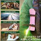 TECEUM Rope – 90 Feet x 1/4 Inch (7mm) – Pink – Strong All-Purpose Utility Rope – Camping, Crafting, Flag Pole, Indoor & Outdoor – Polypropylene Nylon Poly Lightweight Diamond Braided Cord