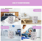 Large Foldable Laundry Basket Organizer Holder portable tall collapsible laundry hamper nusery Storage Basket Bin with Handles Canvas & Waterproof lining for Household Items (Floral Purple)