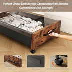 KITHELP Under Bed Storage with Wheels, Wooden Under Bed Drawers 2 Packs, Rolling Underbed Storage Containers Organizer with Handle Removable Lid, Heavy Duty Metal Frame for Clothes Shoe Books(Black)
