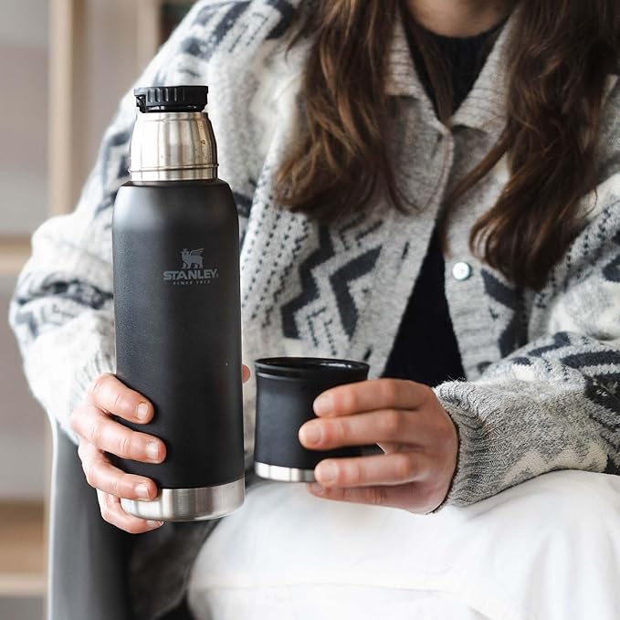 Stanley Adventure-To-Go Vacuum Bottle 1.1 qt | Wide Mouth with Leakproof Cup Lid | Keep Drinks Hot or Cold | Packable for Travel | Insulated Stainless Steel Thermal Bottle | BPA-Free | Blue Sky