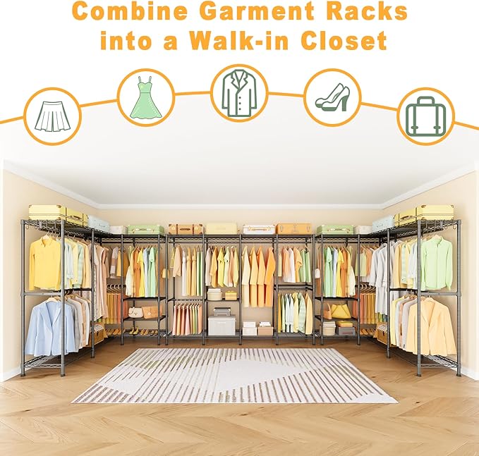 H41 Garment Rack Heavy Duty Clothes Rack, Clothing Racks for Hanging Clothes, Extra Large Freestanding Portable Closet Wardrobe Rack 78.5'' W × 15.8'' D × 76.4'' H, Max Load 1150 Lbs, Black