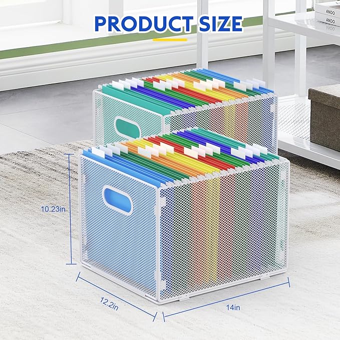 samstar 2 Pack Hanging File Organizer, Mesh File Folder Box Filing Box Cabinet Organizer Storage Boxes, Letter Size,White