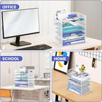 Daltack 6 Tier Paper Organizer for Desk, Paper Letter Tray Organizer for Desks, Mesh Desk File Organizers with Handle for Office, Home, School, White
