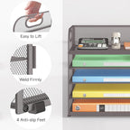 Lavatino 5 Tray Desk File Organizer, Mesh Paper Sorter Letter Tray Organizer with Handle, Desktop File Organizer and Storage for Letter/A4 Office File Folder- Grey