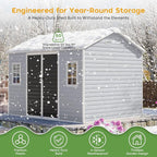 10x8 FT Resin Plastic Shed with Floor, Heavy-Duty 21-Gauge Reinforced Steel Frame, 16mm Ultra-Thick Panels, Outdoor Storage Sheds with Awning Windows and Air Vents