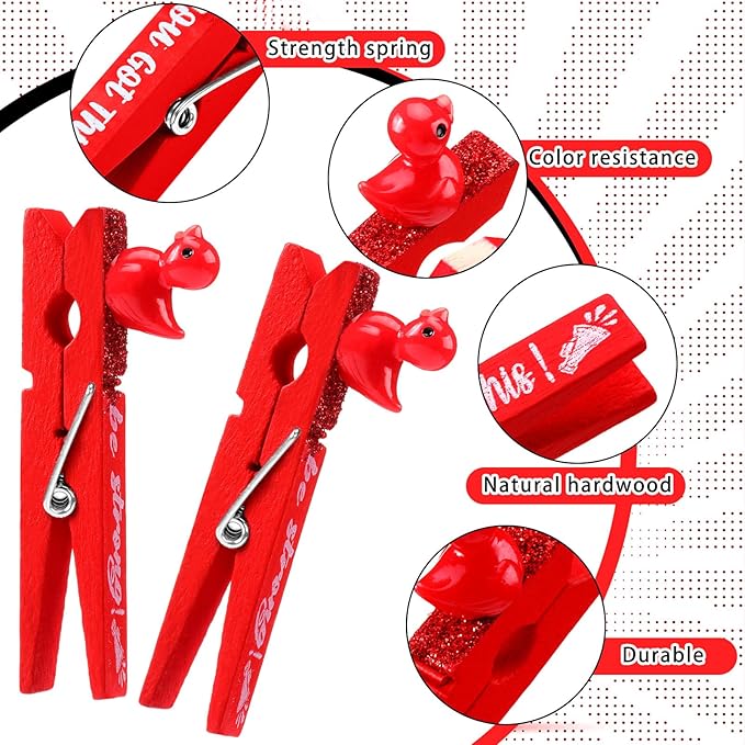 Kigeli 30 Pcs Spirit Clips Cheer Pins Cheerleader Gifts Clothes Pins for Backpacks Competition Glittered for Team Cheer Gifts Stuff Supplies Party Favors Accessories Bulk(Red,Duck)