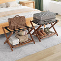 Smuxee Fully Assembled Walnut Luggage Racks Pack of 2, Upgraded Bamboo Foldable Suitcase Stand with 5 Nylon Straps, Luggage Holder with Shelf for Guest Room Bedroom Hotel