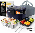 Electric Lunch Box for Adults, 2.8L Double Layer 100W Fast Heated Lunch Box, Heating Food Heater Warmer for Home Office Car Truck Use, Extra Large Lonchera Electrica Portátil 12/24V/110-230V, Blue