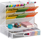 Marbrasse Mesh Desk Organizer - Multi-Functional Pen Holder with Drawer, Desktop Stationary Storage Rack for School, Home, Office, Art Supplies (White Mesh)