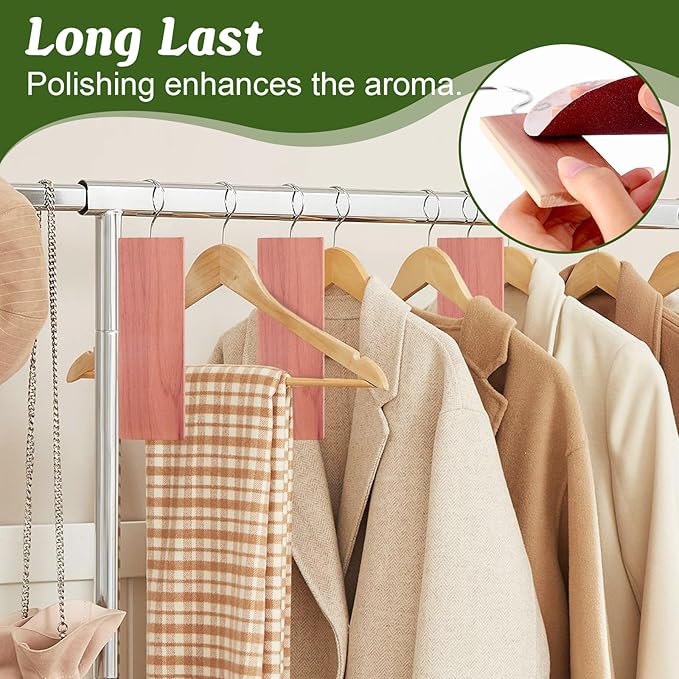 ESRICH Cedar Blocks for Clothes Storage,32 Pack with Metal Hooks,100% Natura Cedars Wood for Closets,Cedars Planks with Sandpaper,Cedar Chips for Closets and Drawers