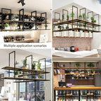 2-Tier Hanging Plant Shelves - Ceiling-Mounted Storage Rack for Kitchen, Flower Pot Stand, Floating Display Shelves, Wine Holder, Home Decor Organizer (130x30x80cm)