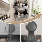 Corner Shower Caddy Bathroom Organizer,2-Packed Gray No-Drilling Aluminum Suction Cup Corner Shower Shelf with Towel Bar and Hooks,Moder Wall Shower Organizer and Storage Decor