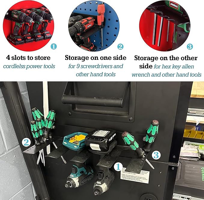 ULIBERMAGNET Power Tool Organizer, Utility Storage Rack Shelf with Screwdriver Holder,Heavy Duty Cordless Drill Holder,Removable Tool Rack Suitable for Garage, Workshop and Warehouse