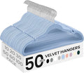 SONGMICS Velvet Hangers 50 Pack, Non-Slip Clothes Hangers, Suit Hangers with Shoulder Notches, Pants Bar, 360° Swivel Hook, Space-Saving, for Closet, Pale Blue UCRF029Q05