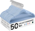 SONGMICS Velvet Hangers 50 Pack, Non-Slip Clothes Hangers, Suit Hangers with Shoulder Notches, Pants Bar, 360° Swivel Hook, Space-Saving, for Closet, Pale Blue UCRF029Q05