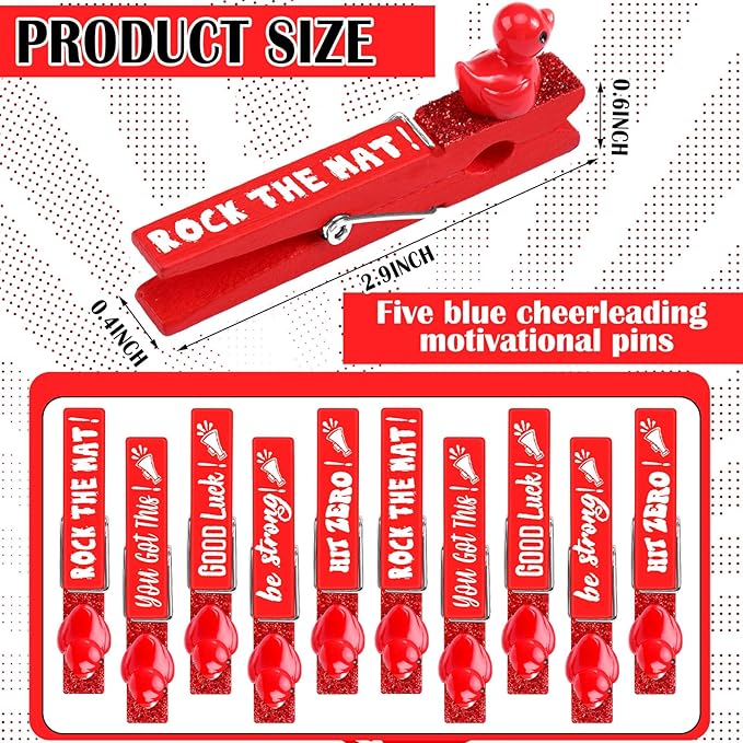 Kigeli 30 Pcs Spirit Clips Cheer Pins Cheerleader Gifts Clothes Pins for Backpacks Competition Glittered for Team Cheer Gifts Stuff Supplies Party Favors Accessories Bulk(Red,Duck)