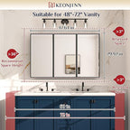 Keonjinn 48” x 30” Medicine Cabinets with Mirror for Bathroom Recessed or Surface Wall-Mounted Aluminum Alloy Framed Beveled Mirror with Soft Close Hinge, 3 Doors Silver Storage Cabinet