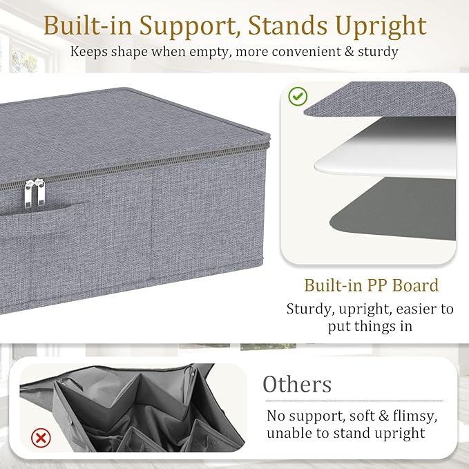Yawinhe Foldable Underbed Storage Bags, Containers Bin with Lids, Large Under Bed Organizer Box, with Sturdy Zipper und Label Holders, for Clothing, 31.5''Lx15.7''Wx6''H, 2 Pack, Grey