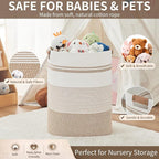 Laundry Basket with Handles - Blanket Basket & Hampers for Bedroom Aesthetic, Laundry Hamper & Blanket Storage for Living Room, Clothes Hamper, Tall, Large 17" x 14" x 22”, Brown & White
