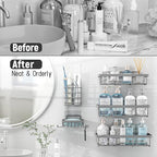 10 Pack Shower Caddy Organizer Rack Shelf for Inside Shower, Self Adhesive Wall Storage Basket Rustproof Stainless Steel Shampoo Holder Bathroom Accessory Decor Set, Grey