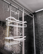 HapiRm Hanging Shower Caddy Over the Door with Soap Holder, No Drilling Adhesive Shower Organizer with 11 Hooks, Rustproof & Waterproof 304 Stainless Steel Bathroom Shelves - White