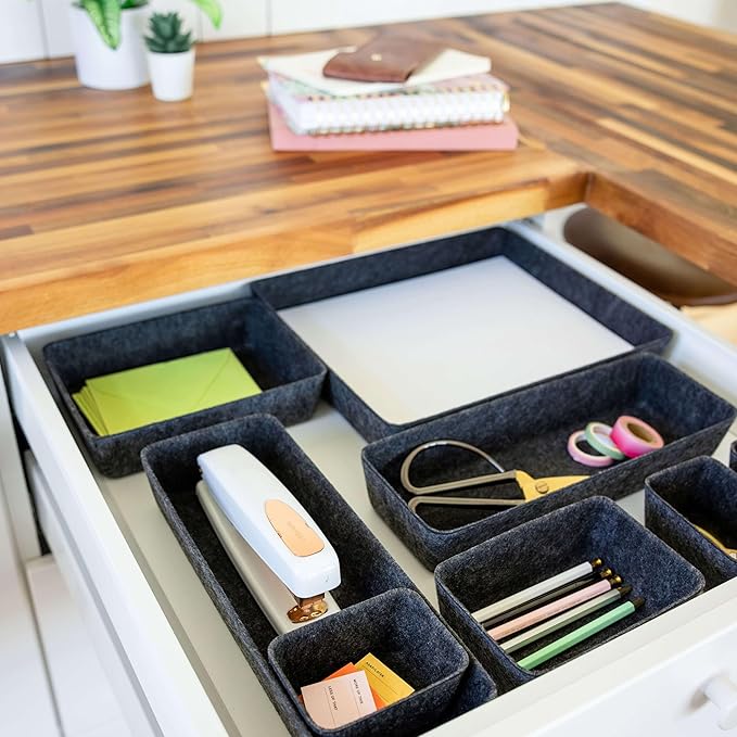 Three by Three Seattle Felt·Like·It! Felt Bins for Office, Crafts, Classroom, Living Room, Bedroom: Charcoal, Set of 8