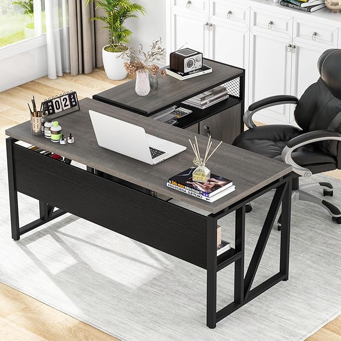 Tribesigns Modern File Cabinet with Drawers for Letter-Sized File and Door, Lockable lateral Filing Cabinet Printer Stand with Storage Shelves and with Rolling Caster for Home Office (Gray)