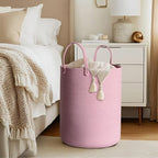 Large Pink Laundry Basket, 15"x18" Tall Blanket Storage for Living Room, Woven Cotton Rope Laundry Hamper for Girls Baby, Pink Room Decor Aesthetic, Decorative Clothes Hamper for Towels Toys