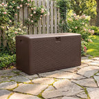 Garvee 99 Gallon Waterproof Large Resin Deck Box Indoor Outdoor, Lockable Storage Container for Patio Furniture Tools, Waterproof Deck Box Patio Storage Bin for Pool Garden, Brown