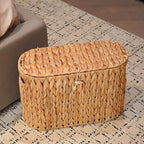 PINXIURY Water Hyacinth Toilet Paper Storage Basket, Bathroom Toilet Organizer with Lid, Woven Toilet Paper Holder for 6 Mega Rolls Bathroom Storage, Magazine Holder for Office, Bedroom