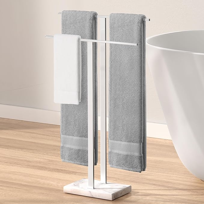 KES Standing Towel Rack for Bathroom with Marble Base, 2-Tier Towel Rack Stand for Floor, SUS304 Stainless Steel Polished Finish, BTH217