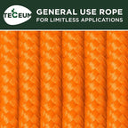TECEUM Rope – 90 Feet x 1/4 Inch (7mm) – Orange Yellow – Strong All-Purpose Utility Rope – Camping, Crafting, Flag Pole, Indoor & Outdoor – Polypropylene Nylon Poly Lightweight Diamond Braided Cord
