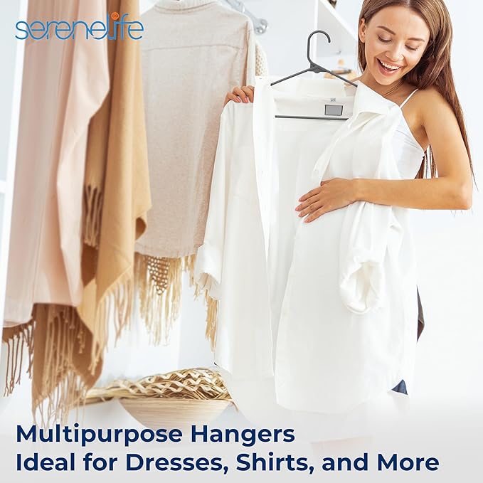 SereneLife 30 Pack Plastic Hangers, Non-Slip, Space-Saving Closet Organizers, Durable and Strong for Shirts, Sweaters, Hoodies, Kids Clothes & Dresses, Ultra-Thin, Lightweight