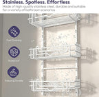 SWTYMIKI Shower Caddy Hanging Organizer - 3-Tier Rustproof Shower Organizer Over Showerhead with Adjustable Baskets, 24 Hooks, Soap & Razor Holder - No Drill Large Bathroom Storage Rack, White