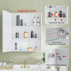 Buruis 24" x 30" Framed Medicine Cabinet with Mirror, Recessed or Wall Mounted Bathroom Cabinet, Adjustable Tempered Glass Shelves, Left/Right Open Reversible, No Assembly Required, White