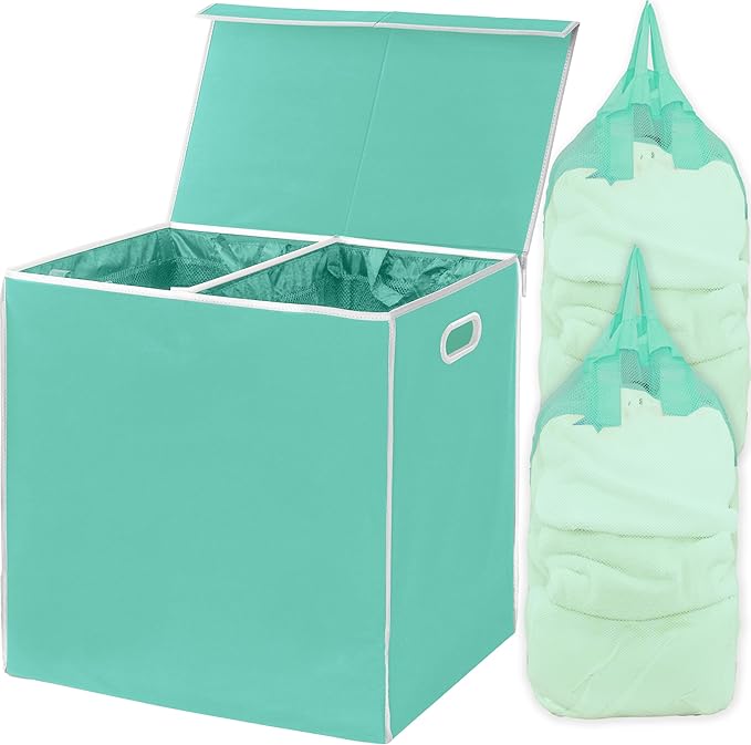 Simple Houseware Double Laundry Hamper with Lid and Removable Bags, Turquoise