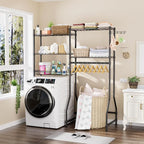 Over Washer and Dryer Shelves,Heavy Duty Laundry Room Storage Organization Clothes Drying Rack,5 Tier Adjustable Height Wire Shelving and Wire Basket with Hanger Rod&Hook,Space Saving Shelf | Heavy Duty, Clothes Drying Rack, Adjustable Height, Hanger R...
