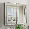 Pre-Assembled Surface or Recessed Medicine Cabinet Mirror-40x30 Brushed Nickel Bathroom Medicine Cabinet with Mirror & Rustproof Aluminum Frame, Beveled Bathroom Vanity Mirror with Storage